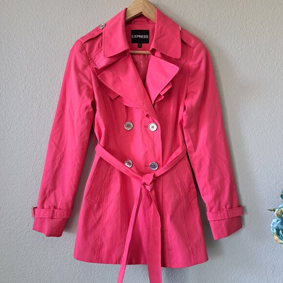 🩵Express Modern Whimsy Hot Pink Trench Coat Size XS - Picture 2 of 14